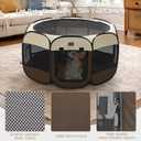 Dog Playpen for Small Dogs & Puppies, 40.55" Portable Indoor Outdoor Puppy Playpen with Bowl, Waterproof Floor, Foldable Pop-Up Pet Pen for Home, Travel & Daily Use, Brown+Beige