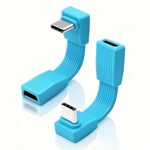 2 x Duttek 80Gbps Short USB C Male to Female Cable 2.09inch, [204W PD Fast Charging /8K@60Hz] 90 Degree USB C Extendsion Cable for Thunderbolt 4/3, Laptops, iPhone 16 15 Pro Max, Power Bank.Blue-2Pack