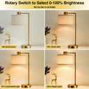 Luvkczc Table Lamp for Bedroom Set of 2 with USB C+A Ports, Fully Stepless Dimmable Bedside Lamp with Linen Lampshade, Nightstand Lamp for Living Room Reading Office, 2 LED Bulbs Included (Gold)