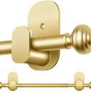 KAMANINA Curtain Rods No Drilling for Windows 32 to 58 Inches, 5/8 Inch Diameter Adjustable Single Curtain Pole with Adhesive Brackets, Gold