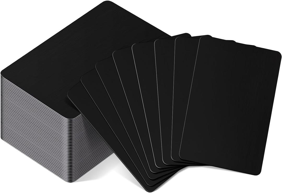Patelai Blank Metal Business Cards Thickness 0.8 mm Metal Laser Engraving Cards for House Office Customer DIY Gift Plate Invitations, 86 x 54 Mm, Black(50 Pcs)