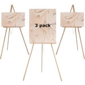 3 Pcs 63" Wooden Easel Stand for Sign, Dual-use Adjustable Height, Wood Floor Display Easel for Wedding, Welcome Board, Poster, Picture, Photo- Natural