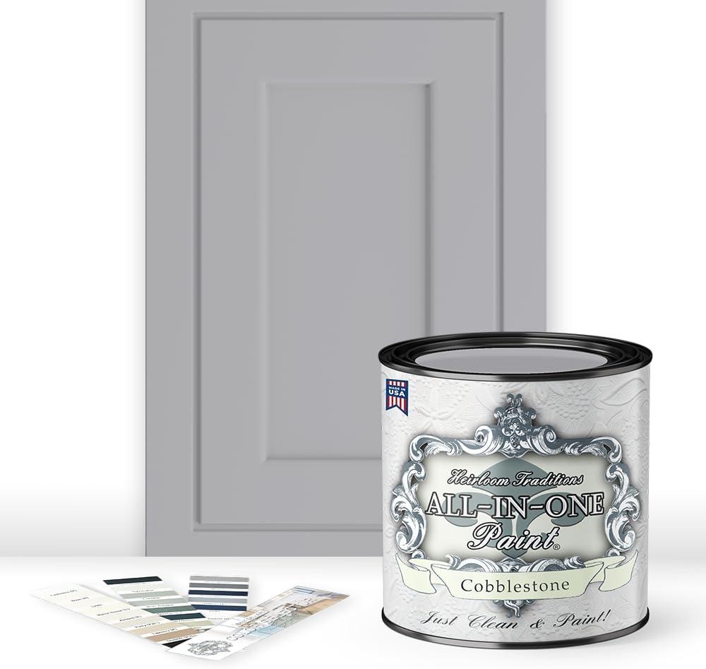 ALL-IN-ONE Paint, Cobblestone (gray), Quart - Durable cabinet and furniture paint. Built in primer and top coat, no sanding needed. Includes our 30 featured color card. (32 Fl Oz (Pack of 1))