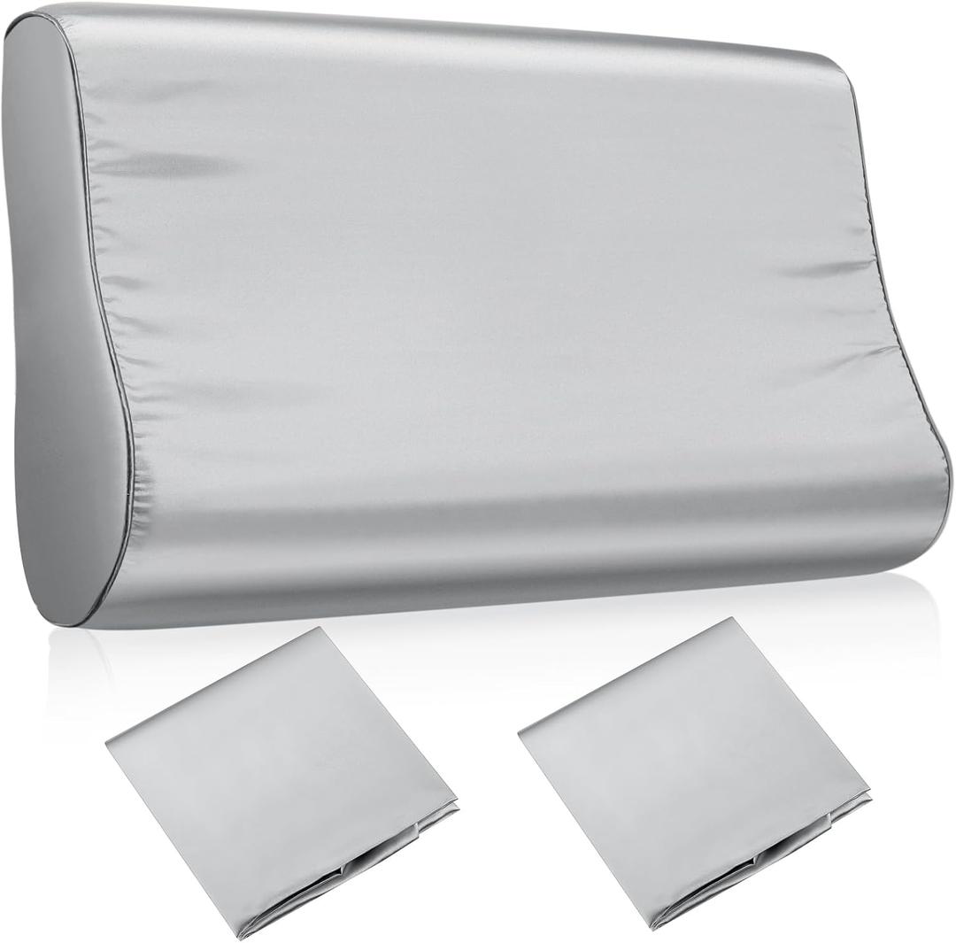 Breling 2 Pcs Silk Pillowcase for Memory Foam Neck Satin Pillow Case for Contoured Support Headrest Wave Shape Soft Smooth Headrest Cover (Light Gray)