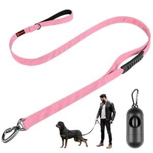 Heavy Duty Dog Leash, Laqibak Double-Sided Reflective Double Handle Dog Leash - Double-Layer Thickening, Lockable Safety Carabiner Design, 6 FT Perfect for Medium & Large Dogs Joyful Strolls, Pink