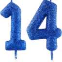 FUNCANDLE 2.36inch Glitter Royal Blue Birthday Candles, Number 14 Candle, Happy 14th Birthday Candles fors Cake Topper Girls Boy Party Celebration Anniversary Decoration