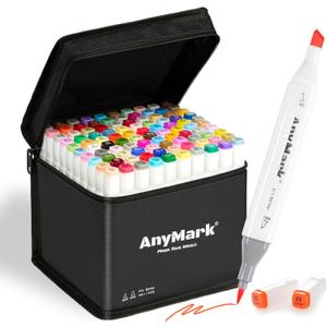 AnyMark Alcohol Markers Brush Tip, 100+1 Colors Dual Tip Brush & Chisel Alcohol-Based Art Markers Set with Case for Adult Artists Drawing Coloring