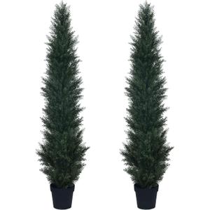 HAIHONG 5FT Artificial Cedar Topiary Trees,Faux Cedar Tree Potted Plant in Nursery Planter,Fake Plant Fake Shrubs for Outdoor Indoor Front Porch Garden Decor(Set of 2)