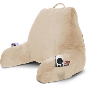 Nestl Reading Pillow with Shredded Memory Foam, Designed for Sitting Up in Bed and Couch, Back and Arms Adjustable Support for Adult & Teens Backrest Pillows for Reading, Washable Cover, Beige Cream