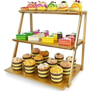 CozyNova Golden 3-Tier Cupcake Stand & Cookie Tray Rack  Elegant Tea Party Dessert Display, Decorative Snack Holder for Parties & Gatherings (GOLD)