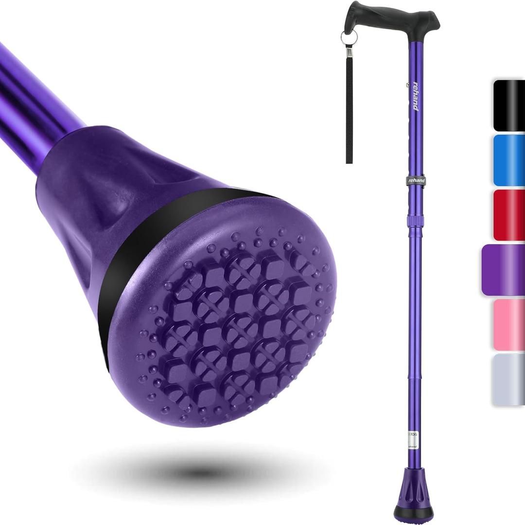 REHAND Walking Cane - Foldable, Adjustable, Collapsible Walking Canes for Men & Women, Heavy Duty All Terrain Tip, with Travel Bag | Walking Sticks for Seniors & Adults (Romance Purple), 2'7'' (78cm) to 3'2'' (96cm)