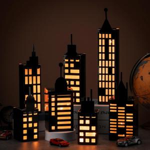 Kolldenn 15 Pcs Hero Party Favor Boxes Skyscraper 3D City Box Skyline Buildings Heroes Candy Goodies Boxes Hero Theme Centerpiece Decorations Birthday Party Supplies(Warm)