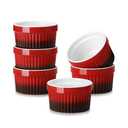 MALACASA Ramekins 4 oz Oven Safe, Small Ceramic Souffle Dishes for Creme Brulee Souffle, Stoneware Custard Cups Ramiken for Baking, Baking Bowls Dipping Sauce Dish Set of 6, Red, Series RAMEKIN-DISH