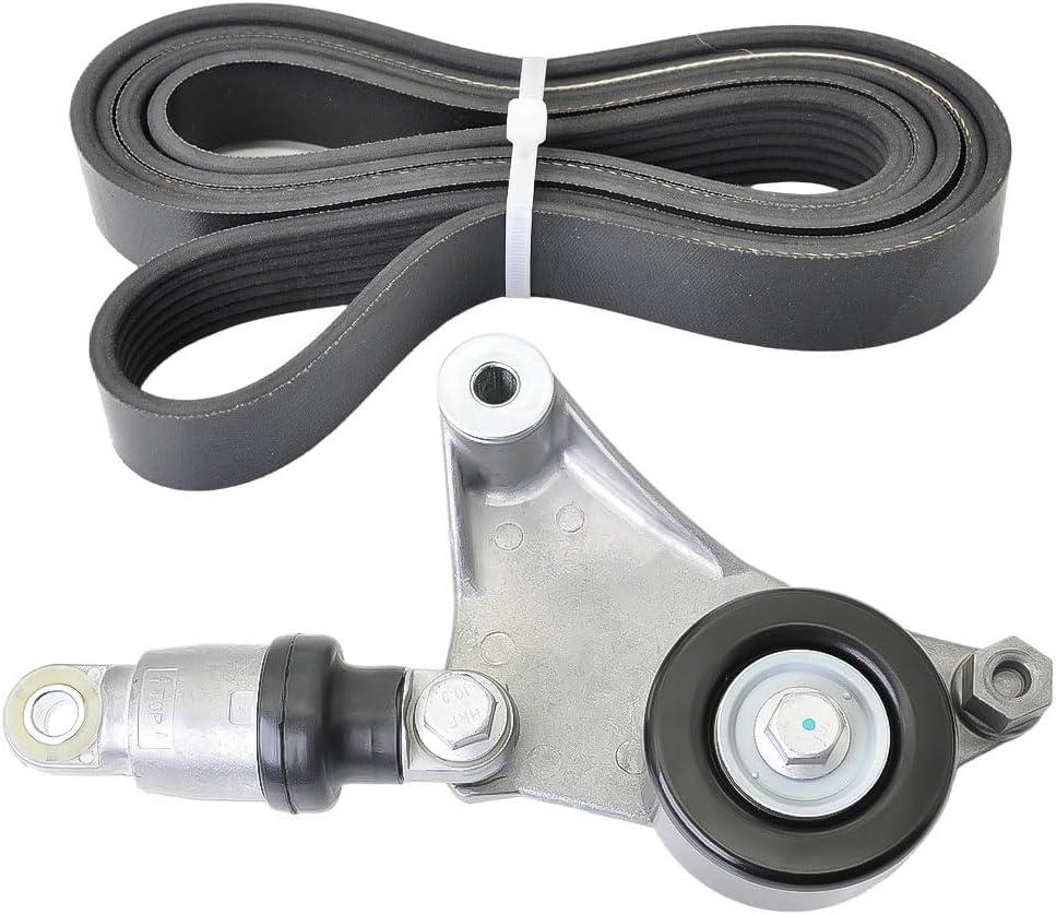 Drive Belt Tensioner Assembly With Serpentine Belt Compatible with 2001-2010 Toyota Camry Solara RAV4 Highlander Scion tC L4 2.4L 166200W110