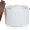 Ceramic Salt Cellar with Lid and Wooden Spoon, 8 Oz Speckled Salt Holder, Storage Canister for Sea Salt, Pepper, Spices, Herbs and Sugar