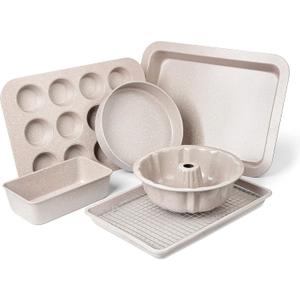 Nonstick Baking Pans Set - VONIKI Bakeware Set Baking Sheets For Oven, 7 PCS Stackable Baking Set w/Cookie Sheet, Cake Pan, Loaf Pan, Muffin Pan, Roaster Pan, Cooling Rack, PFOA Free Baking Supplies
