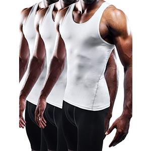 NELEUS Men's Athletic 3 Pack Compression Tank Top Dry Fit Undershirts,White,L,EUR XL