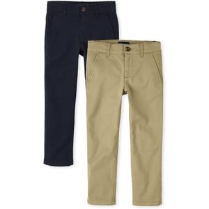 The Children's Place Stretch Straight Chino Pants (Flax/New Navy 2-pack), Size: 10