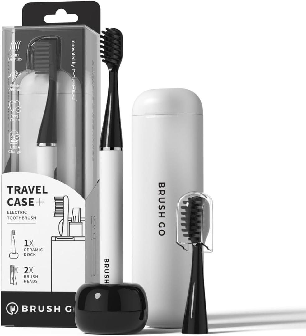 MIPOW Slim Pro i4 Electric Toothbrush Rechargeable Smart Ultra Sonic 3 Modes Magnetic Travel Case &Ceramic Dock, 60Day Long Battery Soft Bristles 2Heads IPX7 Waterproof, Color-(White)