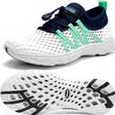 Aleader Women's Mesh Slip On Water Shoes (7, White/Navy/Blue)