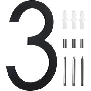 10 Inch Address Numbers For House, Modern Large House Numbers For Outside Floating,Outdoor Metal House Numbers Matte Black Vertical Horizontal Aluminum 3