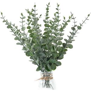 Fake Plants, 20Pcs Eucalyptus Stems Artificial Flowers, Fake Eucalyptus Leaves Stems, Plastic Grey Green Touch Leaf Branches for Home Office Flowers Bouquet Centerpiece Wedding Decoration