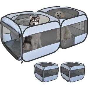 2-in-1 Pop Up Puppy Playpen, Detachable into 2 Separate Pens with Additional Doors, Assembly-Free Portable Cat Dog Crates Pet Pen Tent Kennel Kitten Enclosure Cage Indoor Outdoor Foldable Condo(L) (L, 73.3"L x 37.5"W x 32"H)