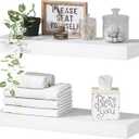QEEIG Bathroom Floating Shelves for Wall - 15.7" Wall Mounted Shelf Over Toilet Farmhouse Home Decor Display Bookshelf Small 15.7 x 6.7 inch Set of 2, White (008-40W)