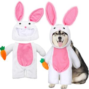 Walking Bunny Pet Costume Funny Easter Bunny Dog Costumes with Arms and Trousers Sleeves Halloween Fluffy Rabbit Outfit Costume for Dogs and Cats (L)