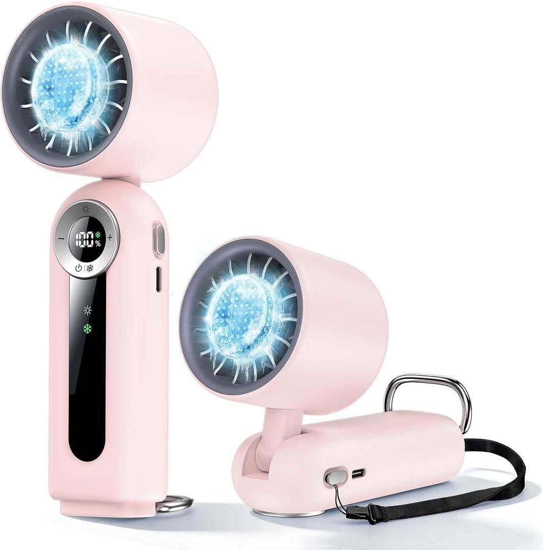 Portable Handheld Fan with Cooling Plate, 199 Speed Settings, High-Speed Personal Mini Fan up to 20000 RPM, USB-C Rechargeable, Wearable for Travel, Outdoor, Office, Home (Pink)