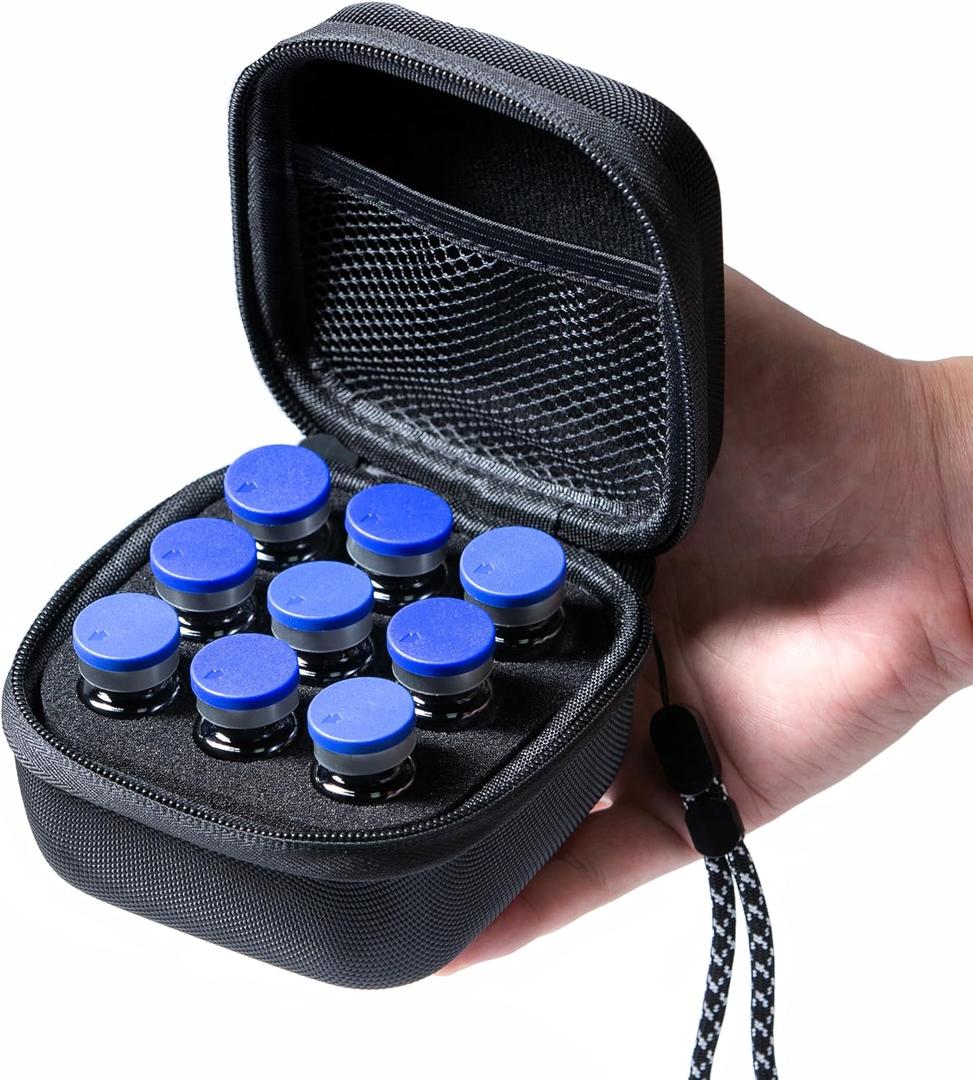 9 Vials Holder, Insulin Peptide Vial Case for Fridge, with Hand Strap, Fits 5ml 10ml Vial for Peptide, GLP-1 Storage, Not Fit Tall 10ml Vial, Black