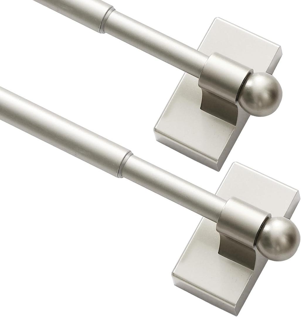 Turquoize 2 Pack Magnetic Curtain Rods for Metal Doors with Adjustable Length,Extends from 16 inch to 28 inch Magnetic Cafe Curtain Rod, Easy Installation for Any Steel Spaces, Nickel, 2 Pack