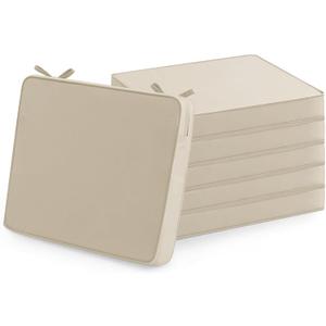 Outdoor Chair Cushions Set of 6: Waterproof & Fade Resistant Seat Cushion for Patio Furniture - 19 x 19 x 2 Inch Chair Pads with Ties and Hidden Zipper - Patio Chair Cushion Replacement, Beige