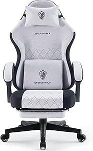 Dowinx Gaming Chair Fabric with Pocket Spring Cushion, High Back Ergonomic Computer Chair with Footrest for Adults, Massage Lumbar Support Swivel Game Chair for Office Gaming 300LBS, Black and Gray