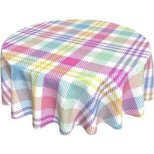 AEIOAE Spring Easter Tablecloth Round 70 x 70 Inch, Watercolor Buffalo Check Plaid Table Cloth Washable Spring Holiday Table Cover for Home Party Picnic Dinner Decor