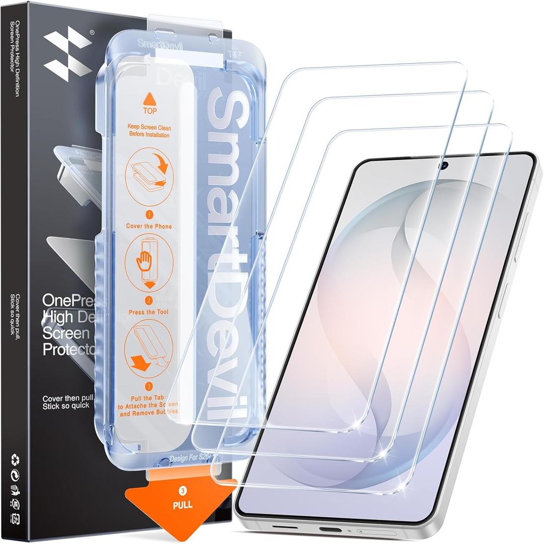 SMARTDEVIL 3 Pack for Samsung Galaxy S26 Plus Screen Protector, Finger Print Reader Compatible, Fast & Easy Installation, Clear 9H Tempered Glass Film, Alignment Frame [Dust-Free & Bubble-Free]