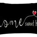 2 x RABUSOFA Home Sweet Home Quotes Throw Pillow Covers,12x20 Inch Farmhouse Red Heart Decorative Cushion Case for Sofa Couch Single No Insert Black