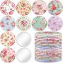 Briwooody 20 Pcs Rose Vintage Compact Mirrors Bulk for Women 2.76 in Round Floral Pocket Makeup Mirror Gifts for Tea Party Birthday Bridal Baby Shower Wedding Party Supplies Decor