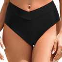 Zmart Womens High Waisted Bikini Bottoms - V Cut Full Coverage Bathing Suit Swimsuit Bottom with Twist Front L