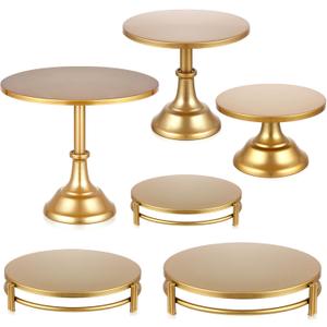 Tioncy Set of 6 Gold Cake Stand Round Metal Cake Stands Antique Gold Dessert Display Cupcake Pastry Candy Display Plate for Wedding Birthday Party Event Bridal Celebration Table(Simple)