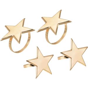 uxcell Metal Napkin Rings Set of 4, Star Napkin Ring Holder Buckle for Dining Table Decorations Wedding Birthday Holiday Party, Gold Tone