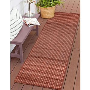 Liora Manne Carmel Indoor/Outdoor Power Loomed Synthetic Blend Low Profile Area Rug - Transitional Stripe Global Colorful (Texture Stripe Chili) (1'11" x 4'11") (1'11" x 4'11" (Runner))