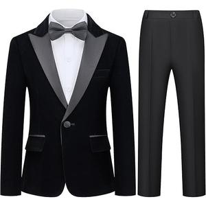 Boys Velvet Suits 2 Pieces Tuxedo Kids Blazer Jacket Pants Formal Ring Bearer Outfit for Wedding Party Prom (Black, 12 Years)