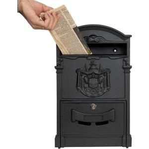 Wall Mount Mailboxes, Rust Resistant Locking Wall Mailbox for Outside, Galvanized Steel and Aluminum Stamping Process, Vintage Mailbox with Key Lock Large Capacity Outdoor Decoration, Black