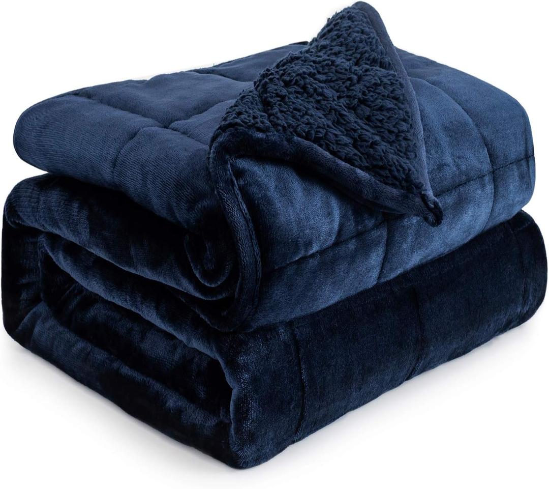 Cottonblue Sherpa Fleece Weighted Blanket 15 lbs for Adults, Warm Flannel Cozy Plush Bed Weighted Throw Blankets,Soft Fuzzy Winter Heavy Blankets Full Twin Size 48 x 72 inches for Sofa, Navy Blue