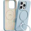 TORRAS Liquid Silicone for iPhone 16 Pro Case with 360° Spin Magnetic Stand & Camera Control, Fit for MagSafe, OStand Q3 Silicone Non-Slip Rubber Protective Case for iPhone 16 Pro, Baby Blue 6.3''