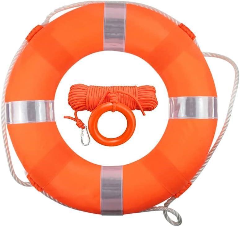 20 Inch Life Preserver Ring with Water Floating Lifesaving Rope 98.4FT Set, Swim Foam Buoy Swimming Pool Safety Throwing Ring Rope Rescue Lifeguard Wall Decoration (Orange)