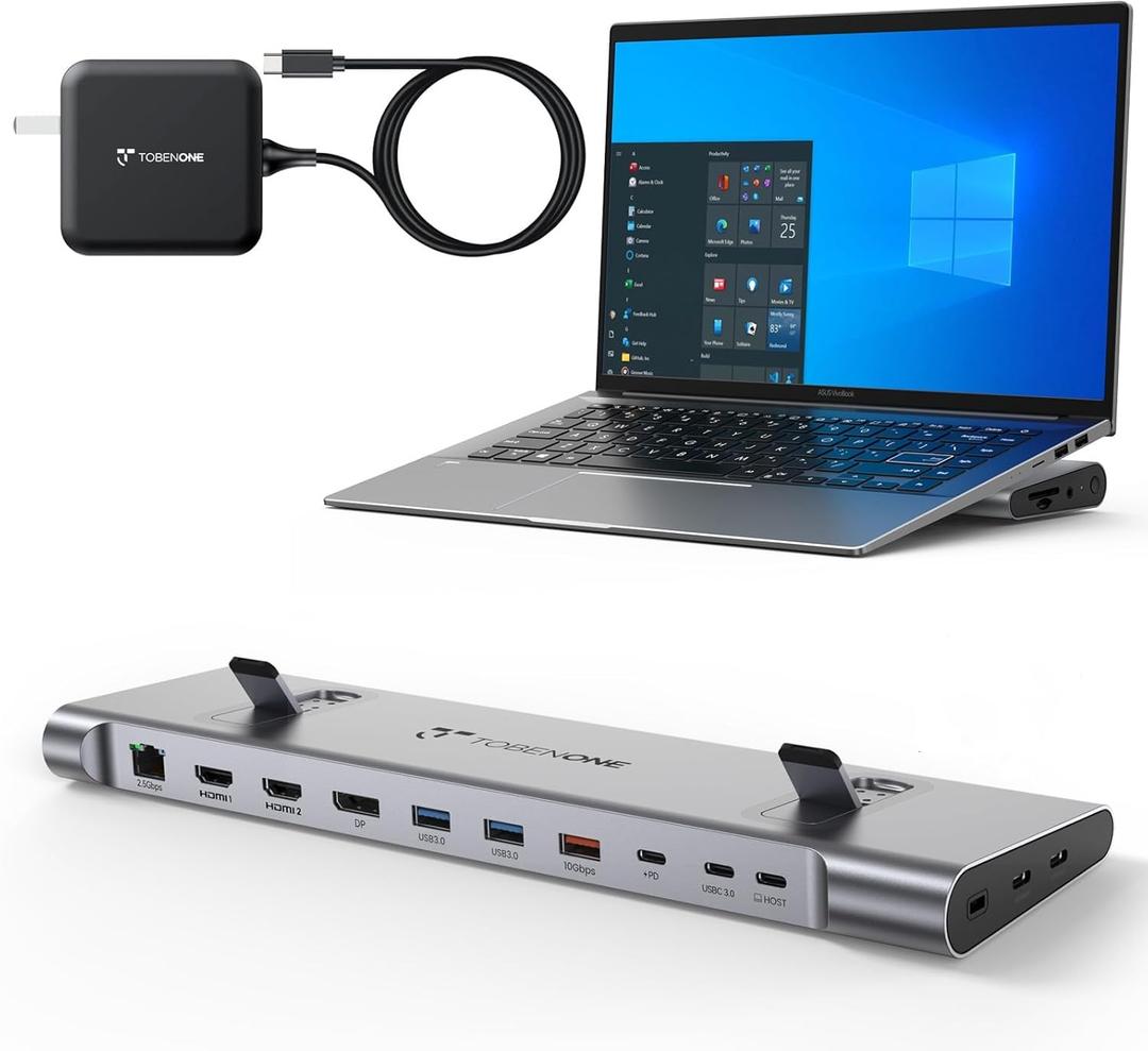 TobenONE 16-in-1 3 Monitors & Dual Monitor Dock Used for 4K@120Hz,2 HDMI+DP+6 USB Ports for Office & Home Use,Capable of 100W Charging & 2.5Gbps Ethernet, Used with Dell/HP/Lenovo