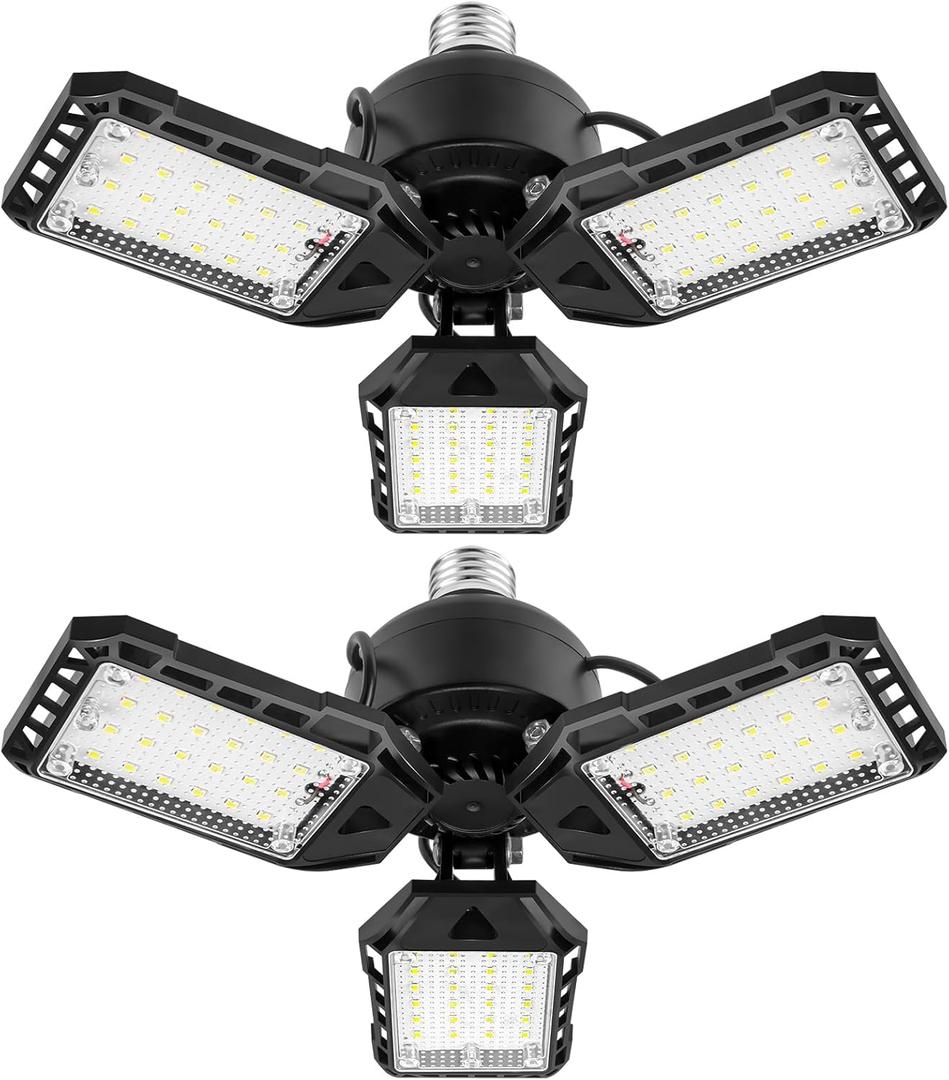 LED Garage Lights - 1 Pack, 80W, 8000LM 6500K Shop Light with 3 Deformable Panels, Basement Barn Light, E26/E27 for Shop, Warehouse, Basement