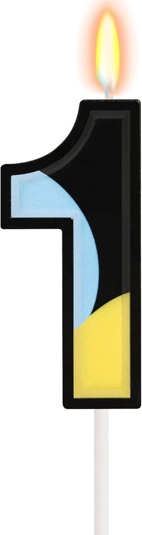 Blue Black 1st Birthday Candle for Girls Boys - Number 1 Candle, Blue Dog Cake Decorations, Cute Dog Cartoon Themed Birthday Party Supplies